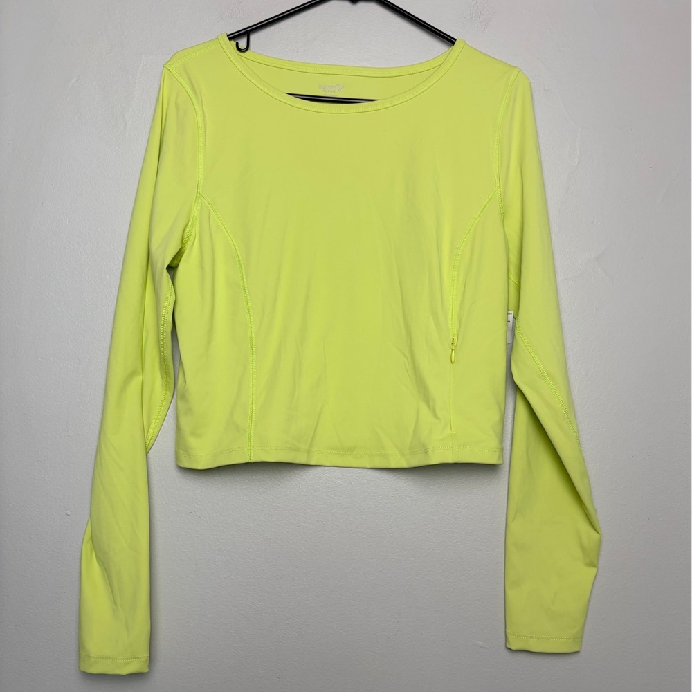 Old Navy Active PowerSoft Crop Top Thumbholes Zip Pocket Sporty Size Large